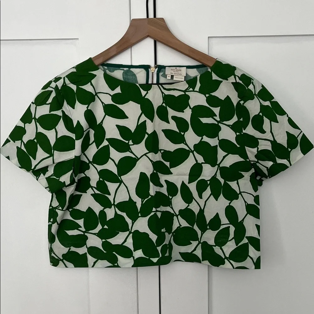 Kate Spade green leaf floral print crop top - Picture 1 of 5
